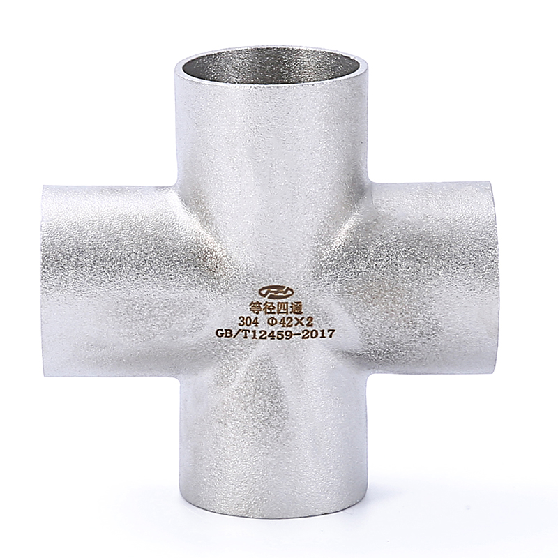 DIN Stainless Steel 316 4-Way Pipe Fitting Sand Rolling Chamfering Cross